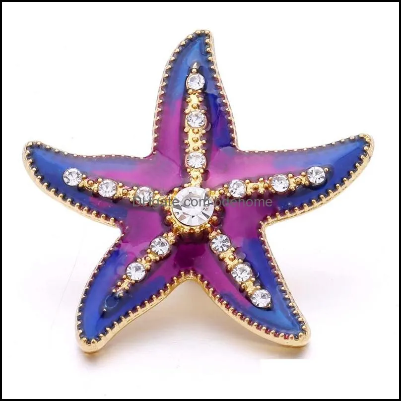 noosa rhinestone enamel 3d starfish 18mm ginger snap jewelry gold plated snap diy necklace bracelet accessory finding