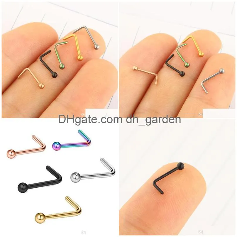 20g nose studs stainless steel nose rings set round ball stud l shaped piercing for women men body jewelry 100pcs