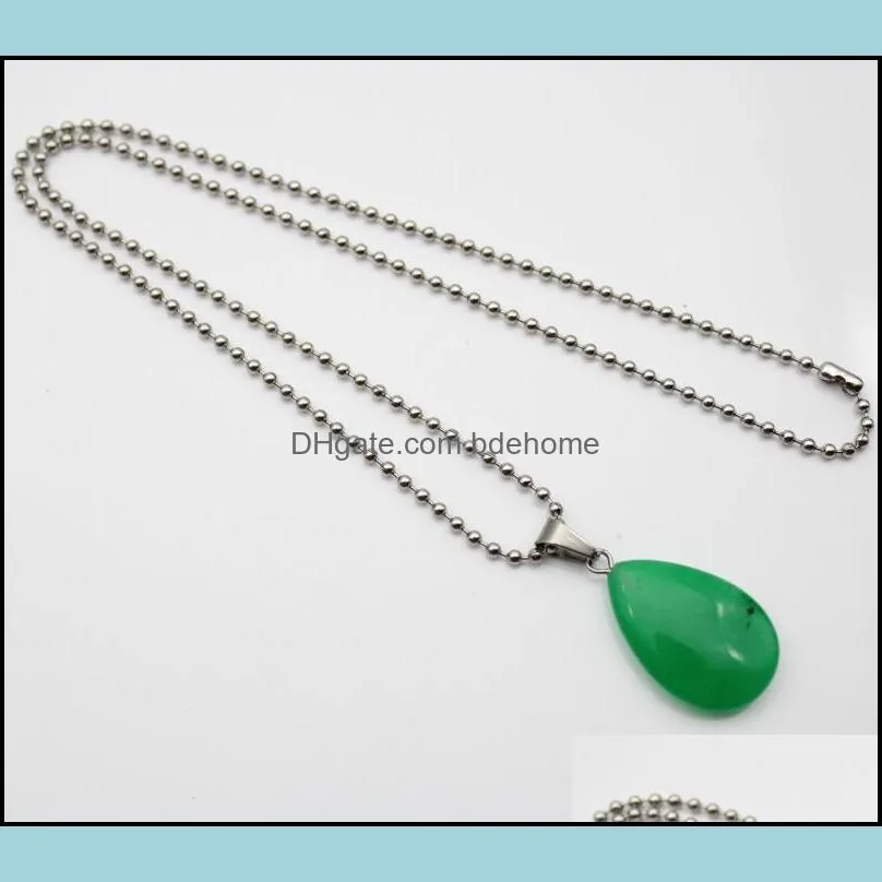 stainless chain water drop stone pendant quartz crystal agates turquoises malachite stone jewelry making necklace accessories