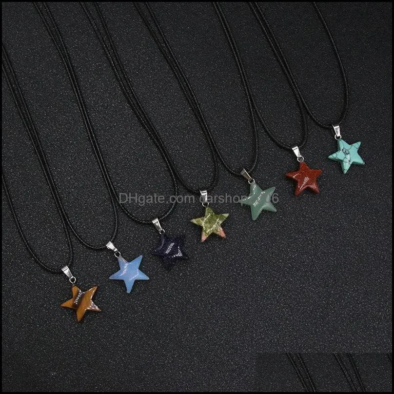 healing crystal natural stone pendant point star charms turquoise tiger eye lapsi crystal link chain necklaces carshop2006