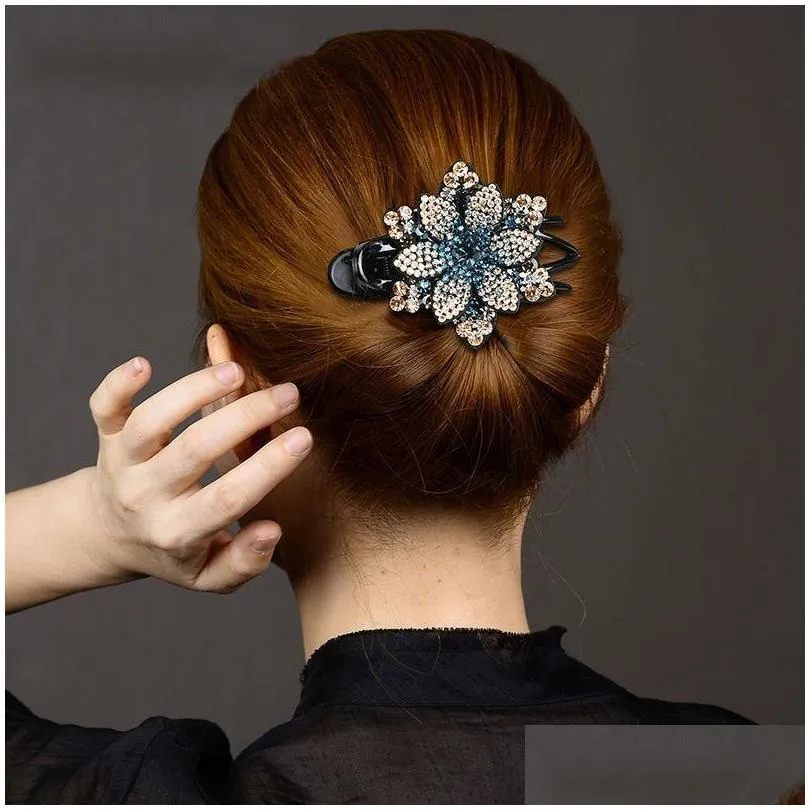 rhinestone flower duckbill hair claws vintage hair clips barrettes accessories women girls shinning hairpin ponytail headdress