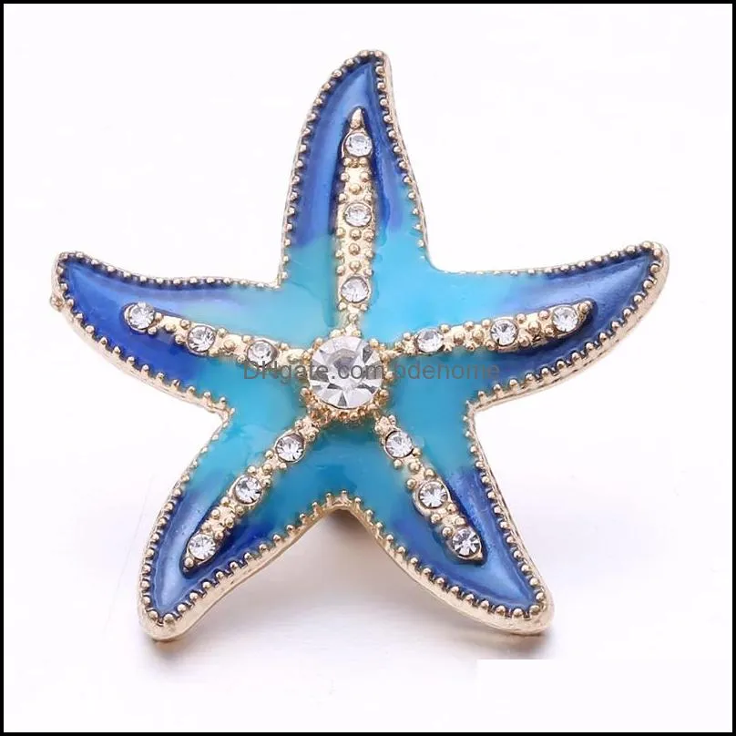 noosa rhinestone enamel 3d starfish 18mm ginger snap jewelry gold plated snap diy necklace bracelet accessory finding