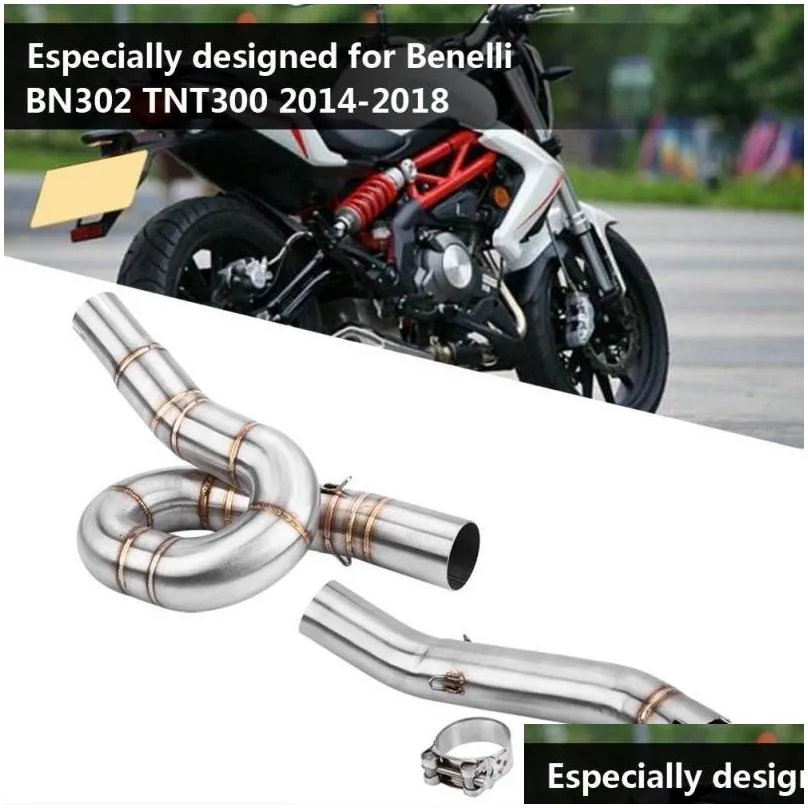 motorcycle exhaust system middle pipe link connect for benelli bn302 tnt300 2014 2021 stainless steel