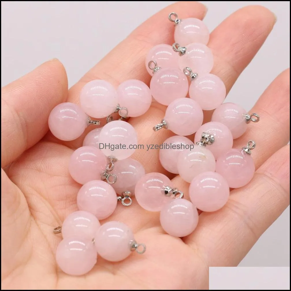 10mm natural semiprecious stone ball charms rose quartz healing reiki crystal pendant diy necklace earrings women fashio yzedibleshop