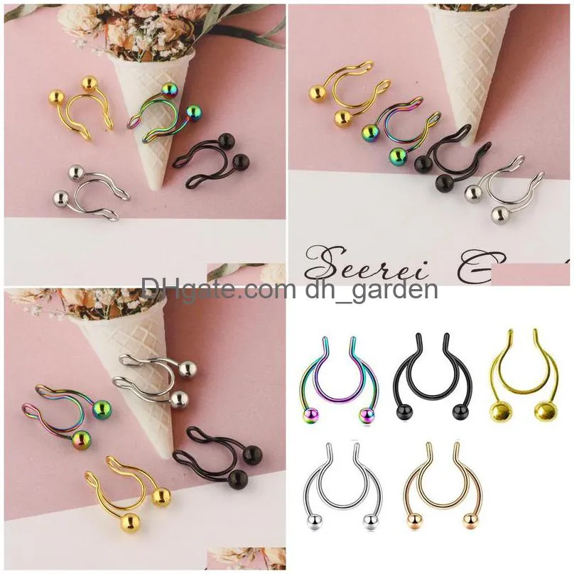 fake septum nose hoop rings stainless steel faux lip ear ring non piercing clip body