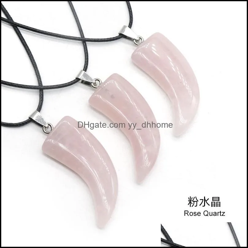 natural stone gem carved ox horn shape pendant rose quartz crystal jade onyx necklace healing guardian jewelry for men rope yydhhome