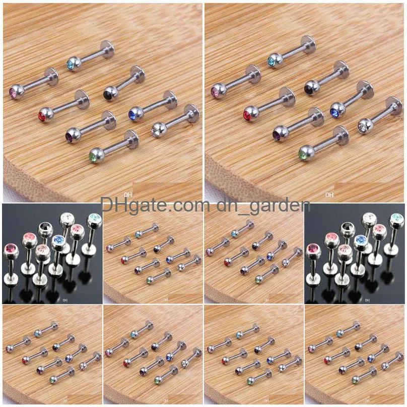 lip labret bar wholesale 100pcs/lot mix 10 colors 6/8/10/12mm body piercing jewelry stainless steel nose eyebrow rings tragus cartilage