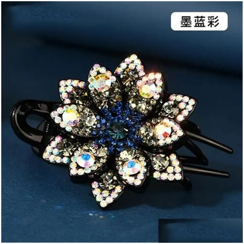 rhinestone flower duckbill hair claws vintage hair clips barrettes accessories women girls shinning hairpin ponytail headdress