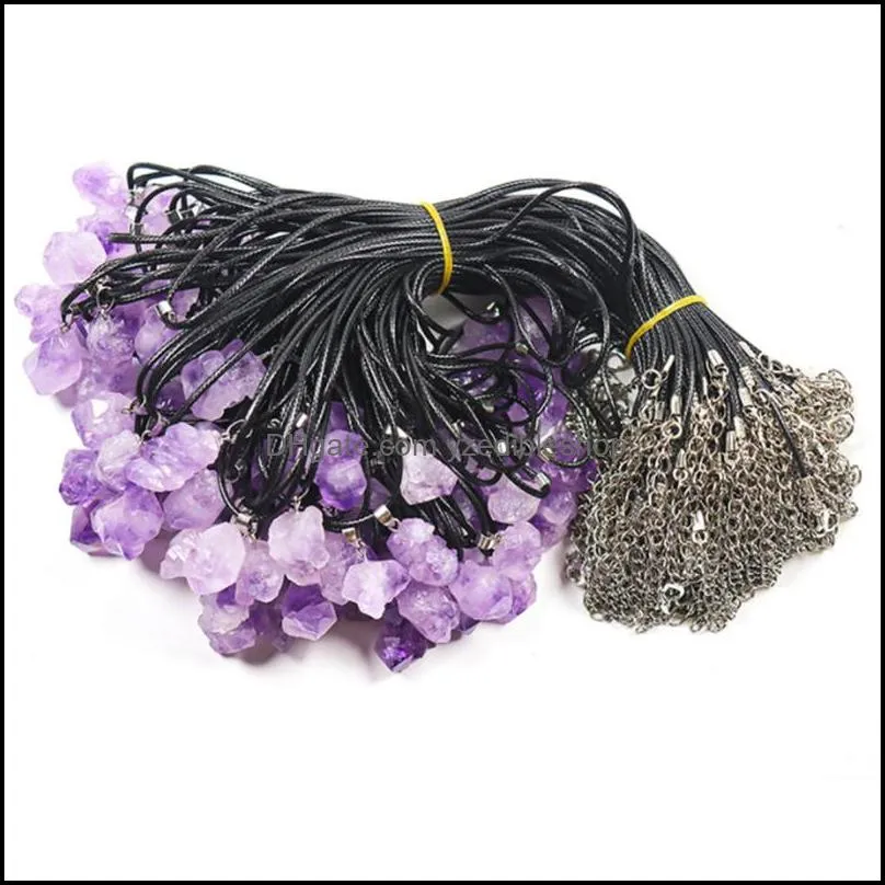 trendy natural amethysts energy healing stone pendant necklace rope necklace women jewelry factory yzedibleshop