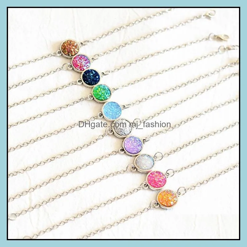 fashion 12mm resin druzy drusy bracelet silver color imitate natural stone chain bracelet for women jewelry