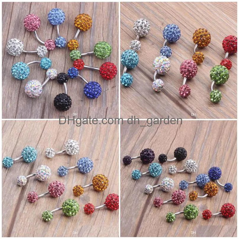 belly ring 30pcs/lot mix 6 colors shamballa ball crystal piercing jewelry navel ring