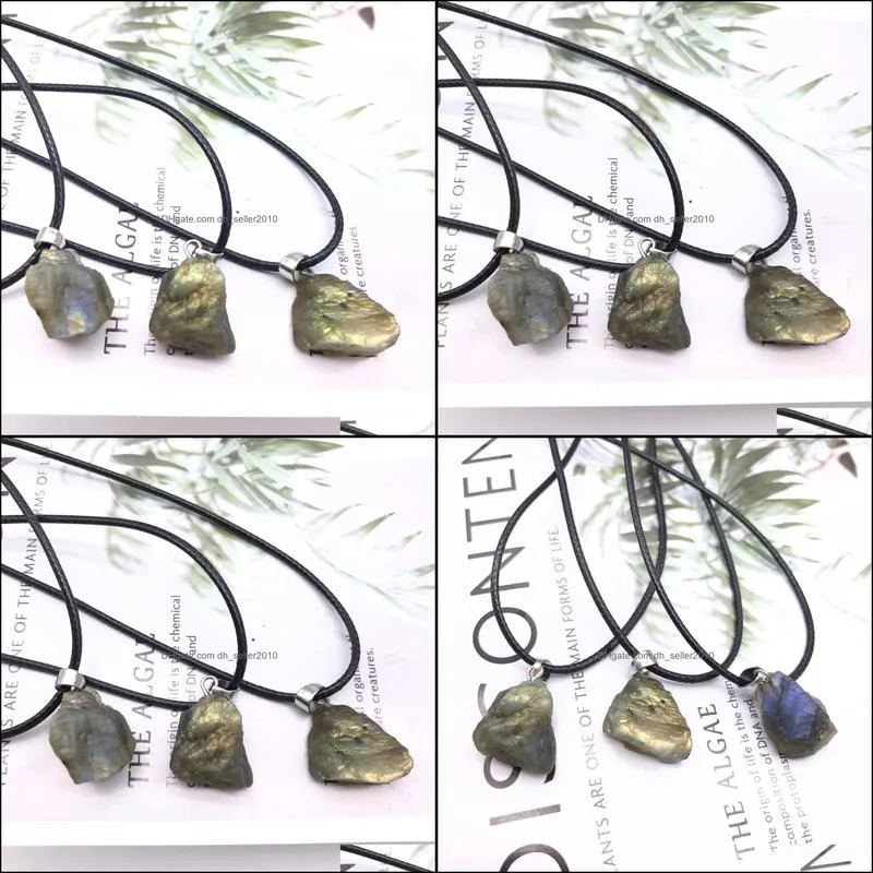 rough natural labradorite moonstone energy healing stone pendant irregular necklace rope necklace women jewelry factory dhseller2010