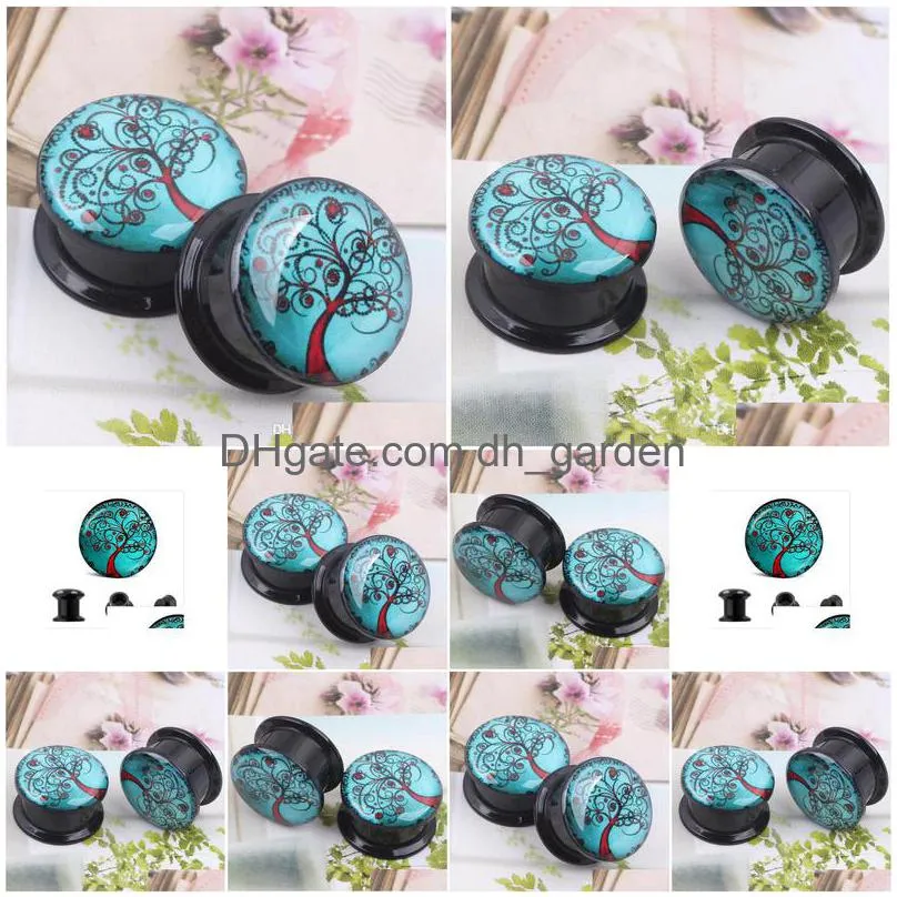 blue tree of life ear plug tunnel uv acrylic ear gauge 64pcs mix 8 size body ear expander piercing jewelry