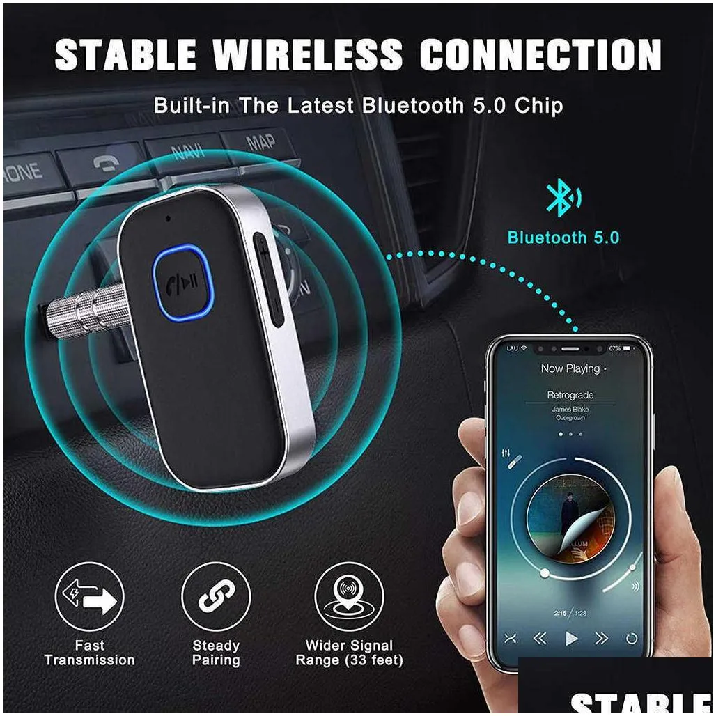 j22 receiver aux wireless bluetooth 5.0 car adapter portable audio adapter 3.5mm with microphone