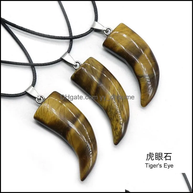 natural stone gem carved ox horn shape pendant rose quartz crystal jade onyx necklace healing guardian jewelry for men rope yydhhome