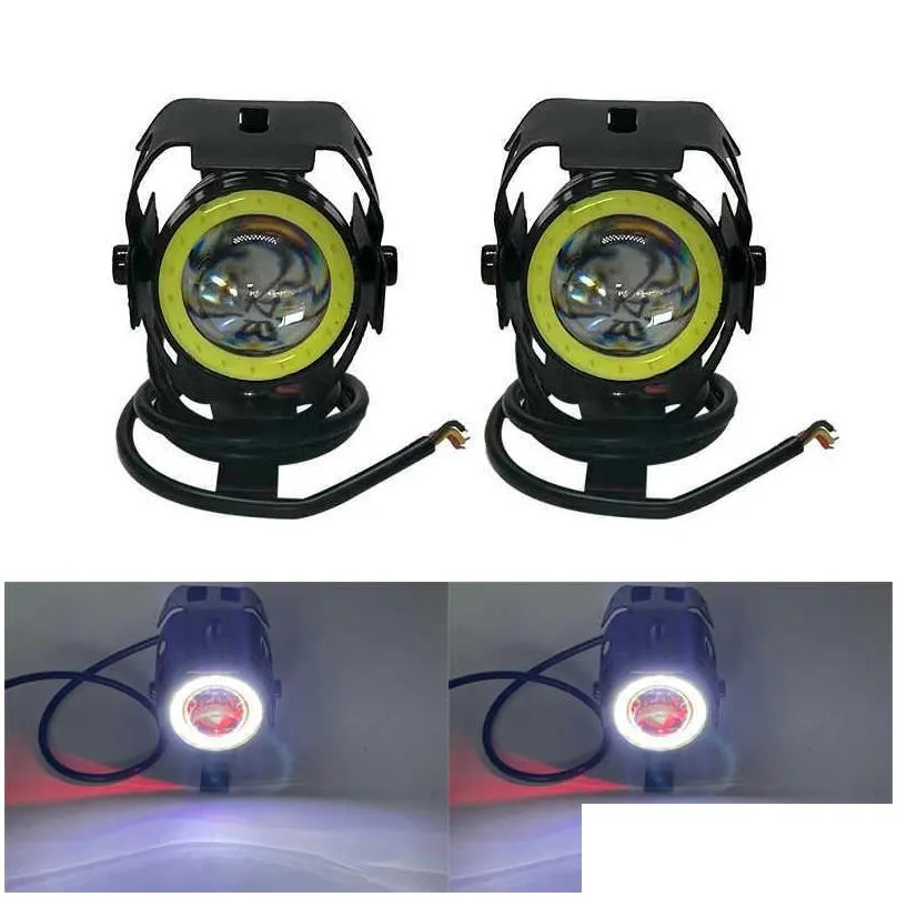 led motorcycle headlight 125w u7 mini angel eye bulbs motorcycle scooter motorbike lamp 12v led light blue red white green