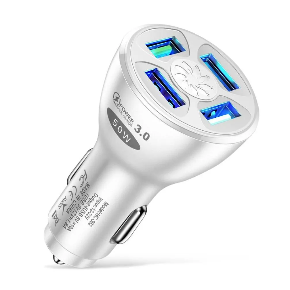 4 ports multi usb quick car  50w 7a mini fast charging qc3.0 adapter for iphone13/xiaomi//samsung