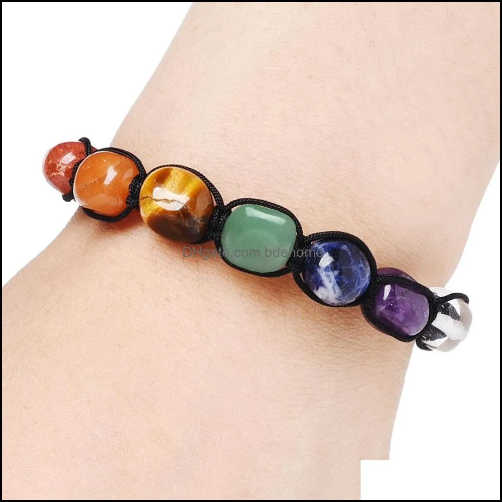 square seven chakras stone charm bracelet women men braided woven energy buddha bracelets jewelry