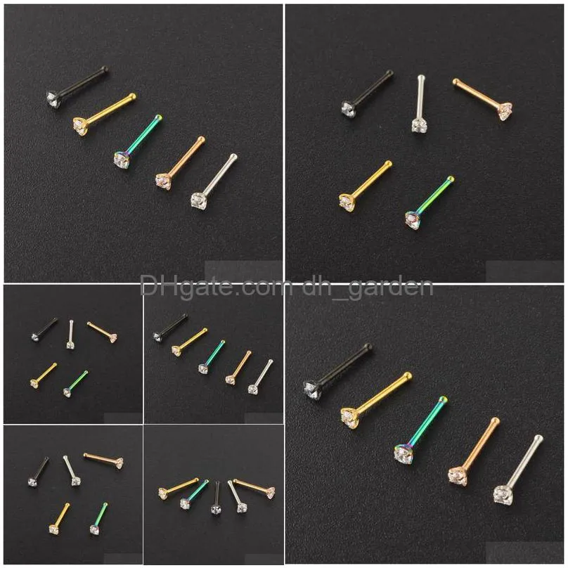 nostril piercings cz crystal piercing nose stud stainless steel star rings nariz jewelry wholesales mix color