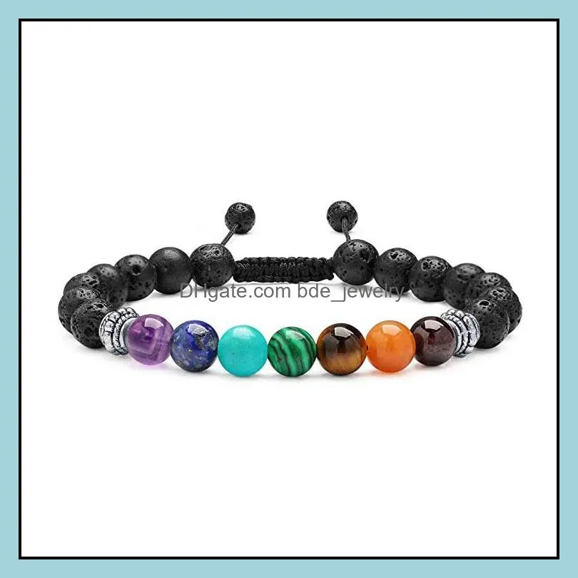 8mm chakras beads bracelet black lava stone buddha yoga women men hand string jewelry