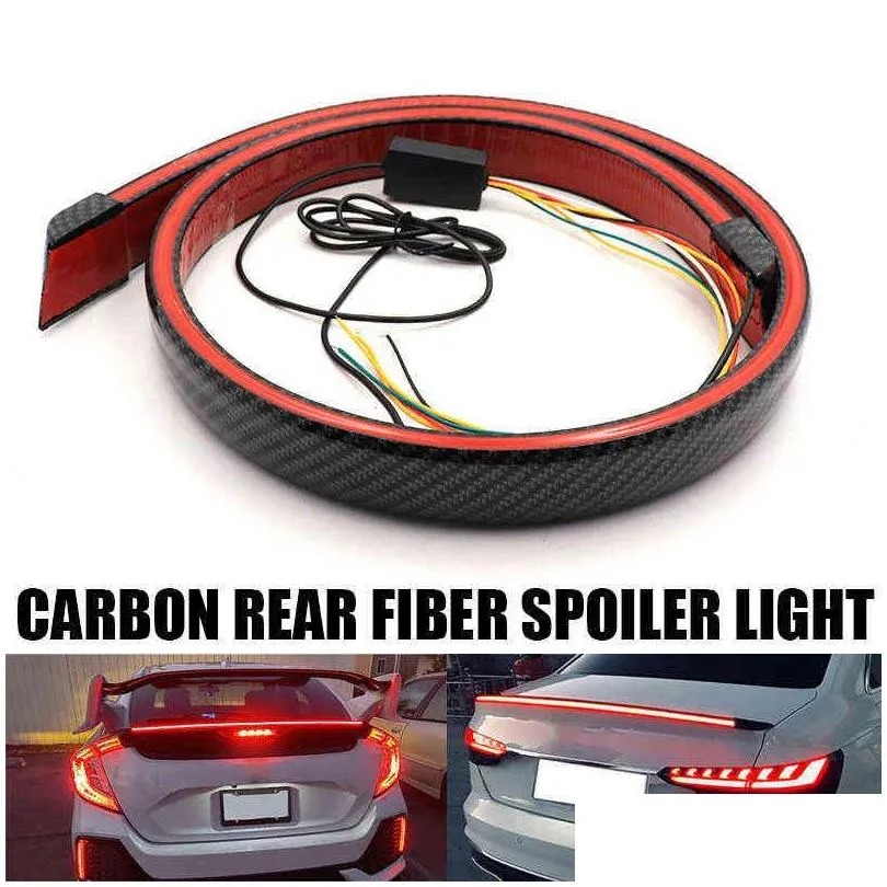 universal carbon fiber multifunction trunk spoilers led light strip 1.2m car exterior rear spoiler turn signal brake lamp