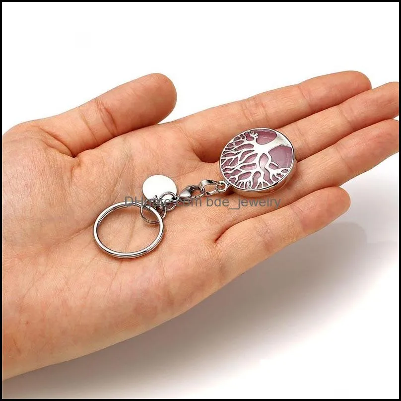 tree of life natural rose quartz gem stone key ring healing crystal keychain jewelry birthday keyrings gift