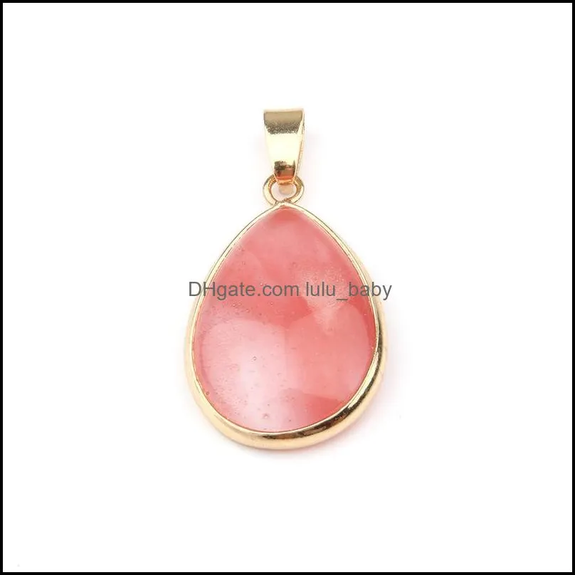 natural stone pendant water drop shape pendants charms agates/ rosequartz/tiger eye charms for necklaces jewelry making 3.5x2.4x0.7cm