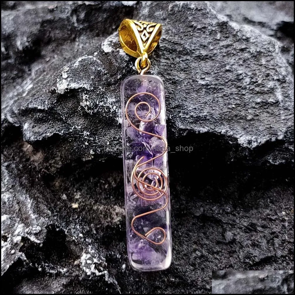 crystal amethyst gravel meditation seven chakra pendulum necklace orgone energy necklaces for women jewelry