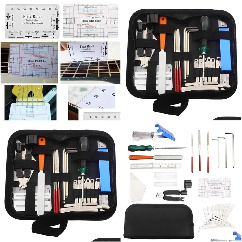 guitar tool kit repairing maintenance tools string organizer string action ruler gauge measuring tool hex wrench set files finge1