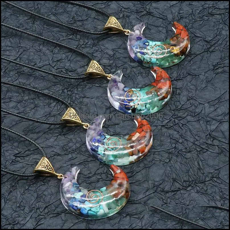 coated resin colorful stone beads crescent moon pendant necklace healing jewelry for men men rope carshop2006