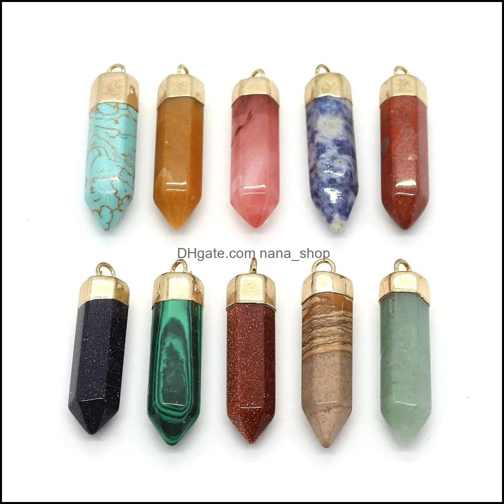 natural stone gold plating hexagonal prism healing crystal charms pendants for diy earrings necklace jewelry making