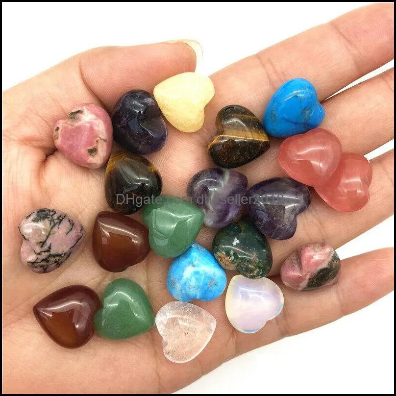 mini 15mm heart stone ornaments natural rose quartz turquoise stones decoration hand play handle pieces accessorie dhseller2010