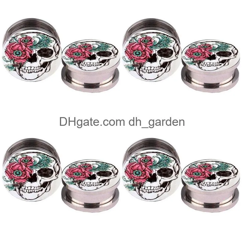 rose and sugar skull logo ear plugs 516mm plug tunnel summer jewelry earrings plugs and tunnels ear gauges piercings