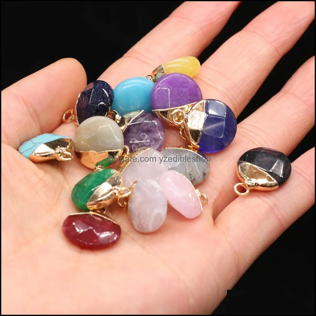 delicate natural stone charms round rose quartz lapis lazuli turquoise opal pendant diy for bracelet necklace earrings yzedibleshop