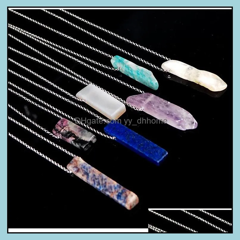 100pcs natural stone strip bar necklace rose red blue amethyst crystal green aventurine rectangle stainless steel necklace yydhhome
