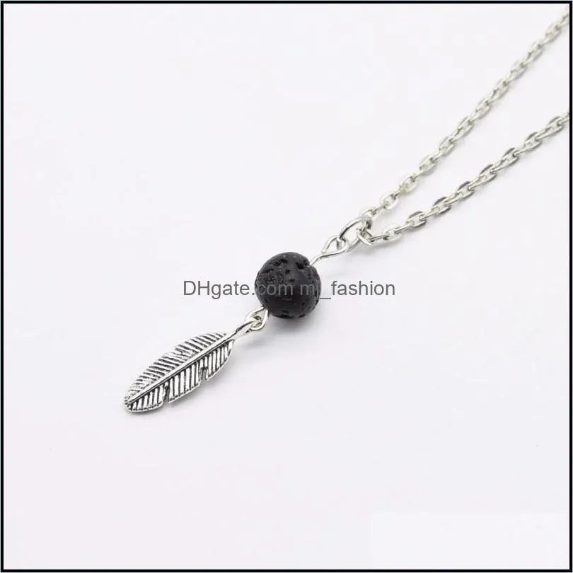 natural black lava stone necklace cross leaf silver gold color heart aromatherapy  oil diffuser necklace for women jewelry