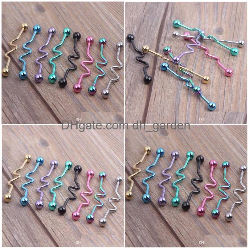 14g 38mm titanium anodized wavy ball industrial barbell bar ear ring body jewellery 8 color 80pcs wholesales bar earring