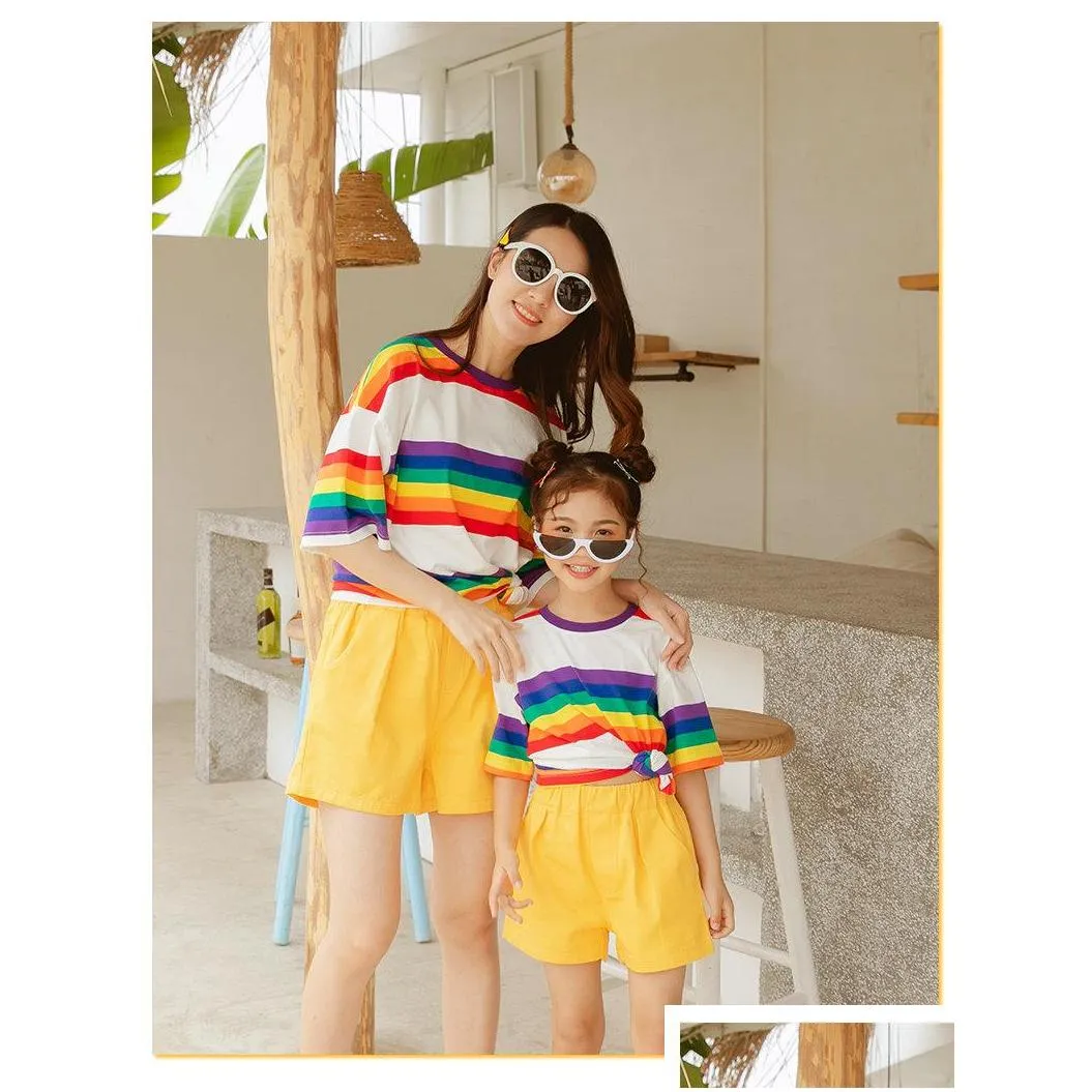2019 new arrival family matching outfits summer t shirts comfortable colorful and yellow