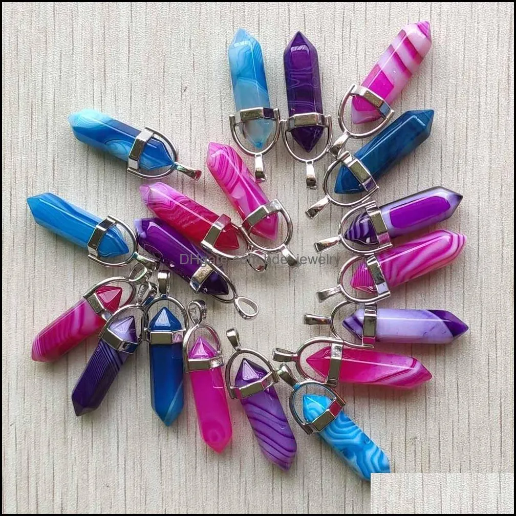 striped agate point pendulum pendant blue rose purple healing crystal reiki charms for necklace jewelry making