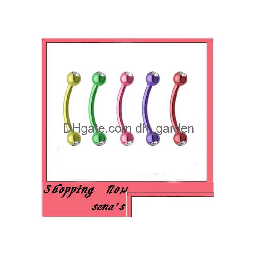 fashion e05 wholesales double gem eyebrow stud 100pcs/lot mix 8color steel body piercing jewelry eyebrow ring