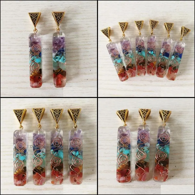 colorful chakras amethysts lapis lazuli 7 colors stone pillar charms pendants healing crystal hangings fashion jewelry making