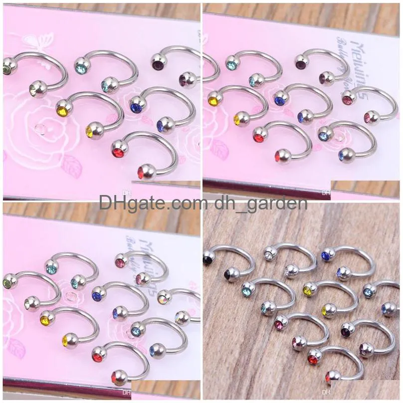 100pcs/lot 316l plated body piercing jewelry mixed 10 colors horseshoe ring nose ring stud