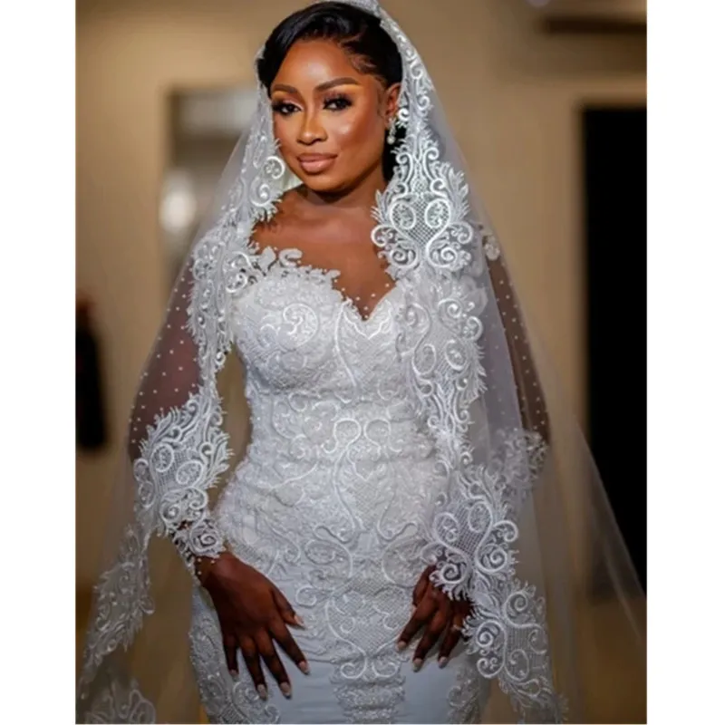 Vintage Lace Mermaid Wedding Dresses Plus Size White Ivory African Luxury Women Girl Weeding Bridal Bride Gowns