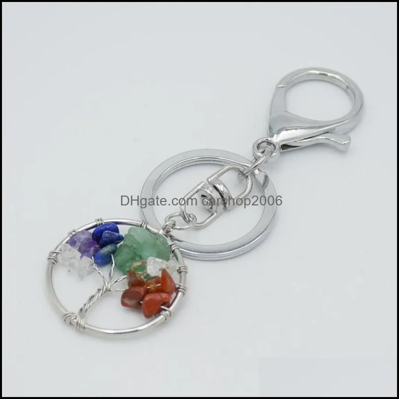 natural crystal stone key ring tree of life pendant handmade keychains key holder for women girl car bags accessorie carshop2006