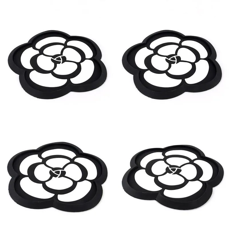 antislip mats biety car slip pad black and white flower decoration mat camellia pvc high temperature resistant round mobile phone