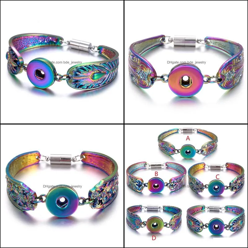 snap jewelry colorful magnetic metal 18mm snap button bracelet bangle for women interchangeable charm bracelet
