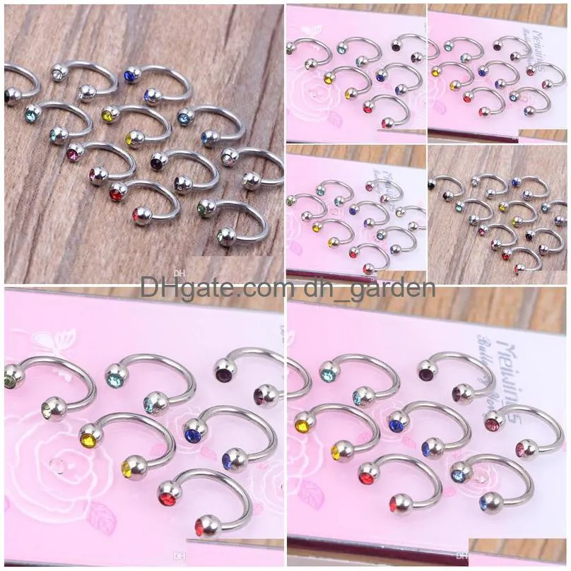 100pcs/lot 316l plated body piercing jewelry mixed 10 colors horseshoe ring nose ring stud