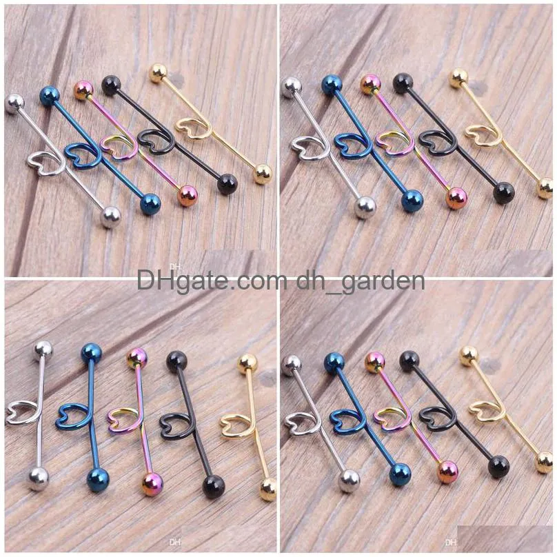 14g 44mm heart surgical steel industrial barbell ear ring bar mix 5 color for body piercing jewelry