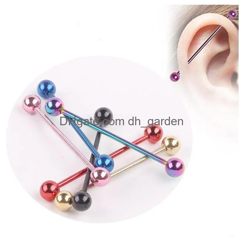 50pcs/lot wholesale mix color stainless steel ear piercing industrial barbell fake ear gauges piercing tragus cartilage earring