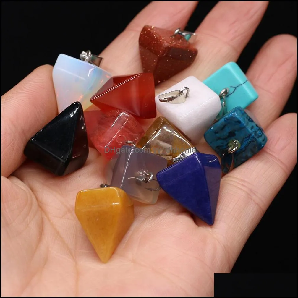 natural crystal pyramid shape stone charms point handmade pendants for necklace earrings jewelry makin yydhhome